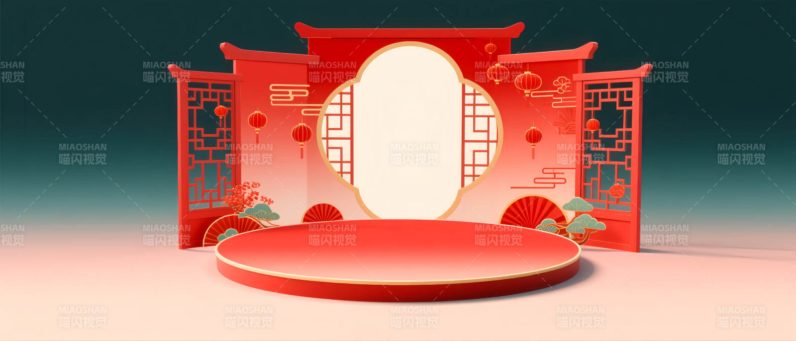 红色国潮风电商场景图图片