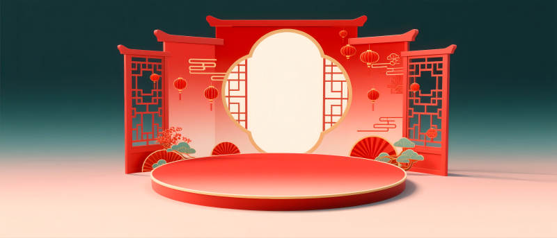 红色国潮风电商场景图图片