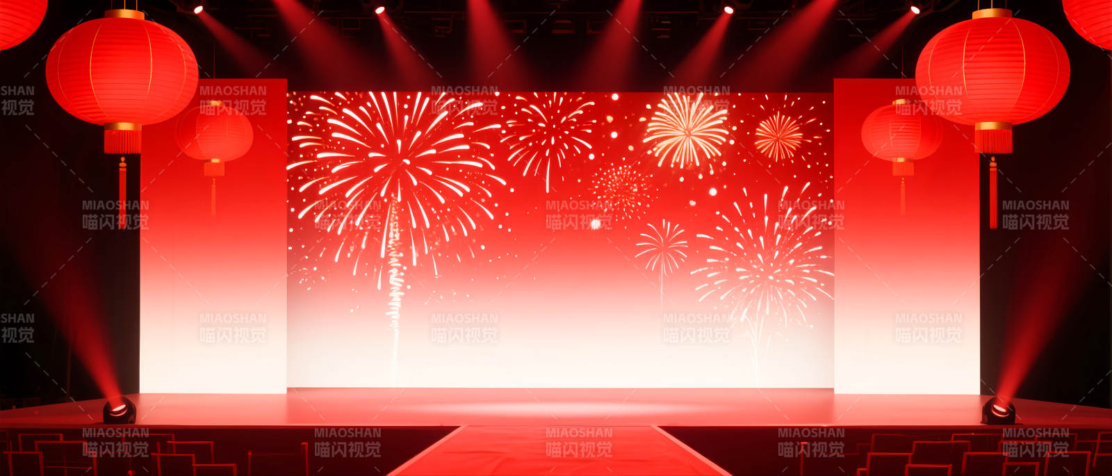 春节喜庆舞台烟花绽放图片