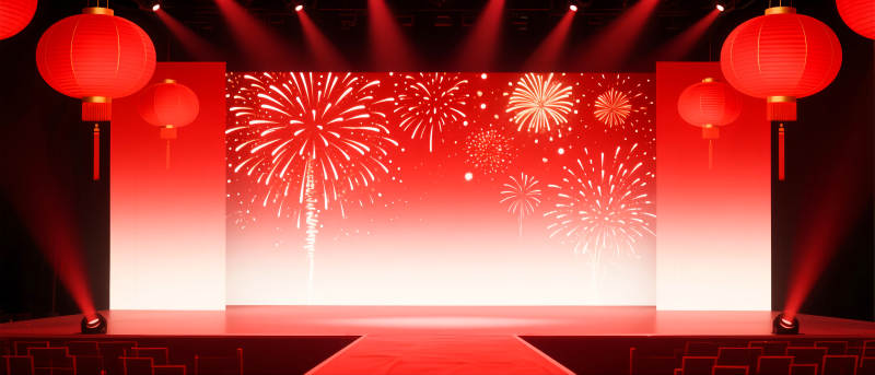 春节喜庆舞台烟花绽放图片