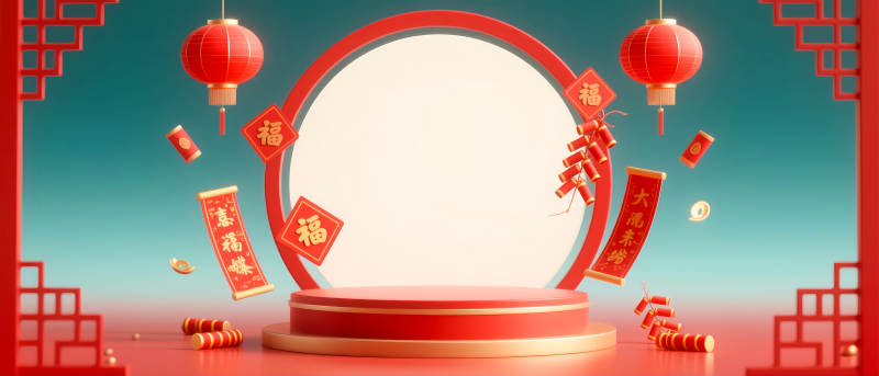 红色国潮风电商场景图图片