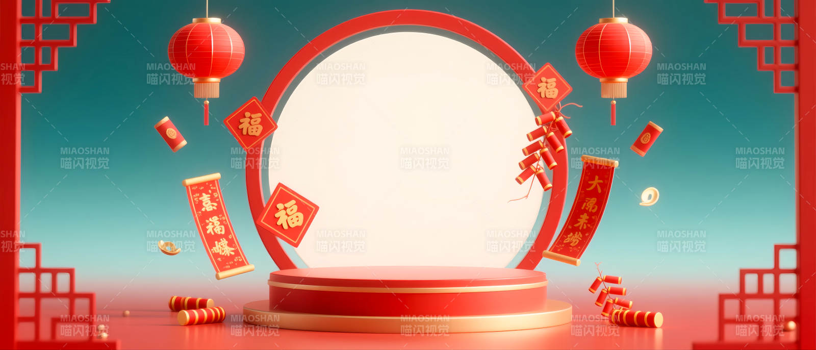 红色国潮风电商场景图图片