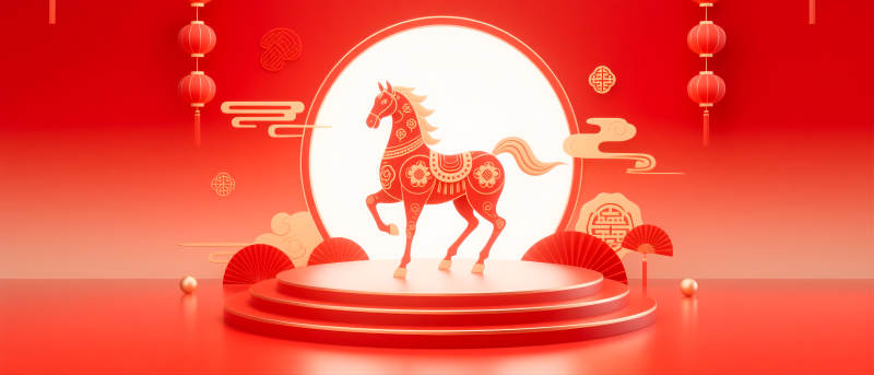 马年红色国潮风电商场景图图片