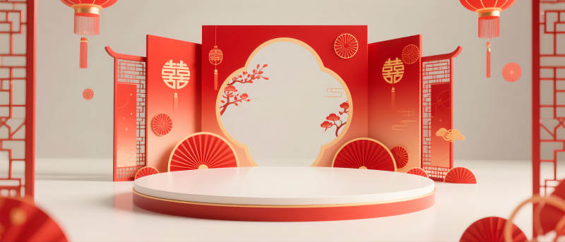 红色国潮风电商场景图图片