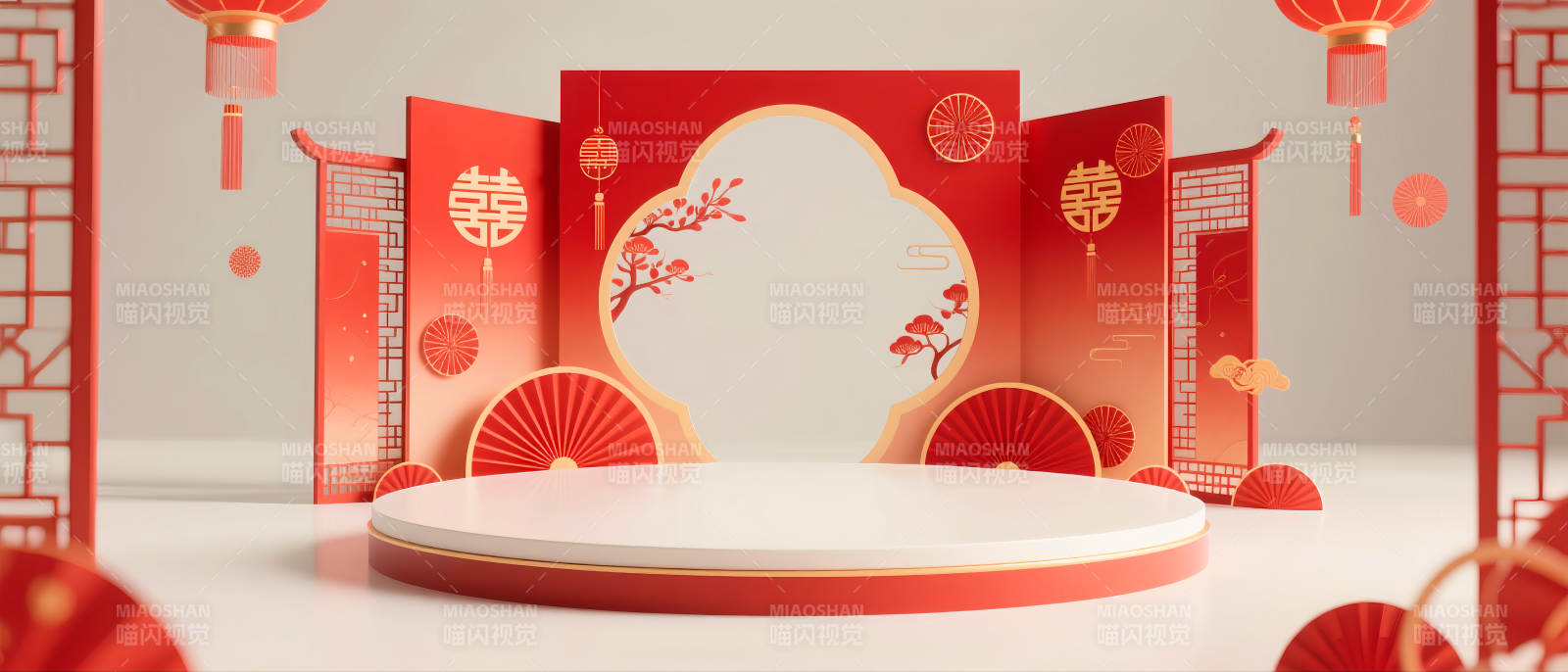 红色国潮风电商场景图图片