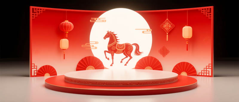 马年红色国潮风电商场景图图片