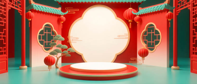 红色国潮风电商场景图图片