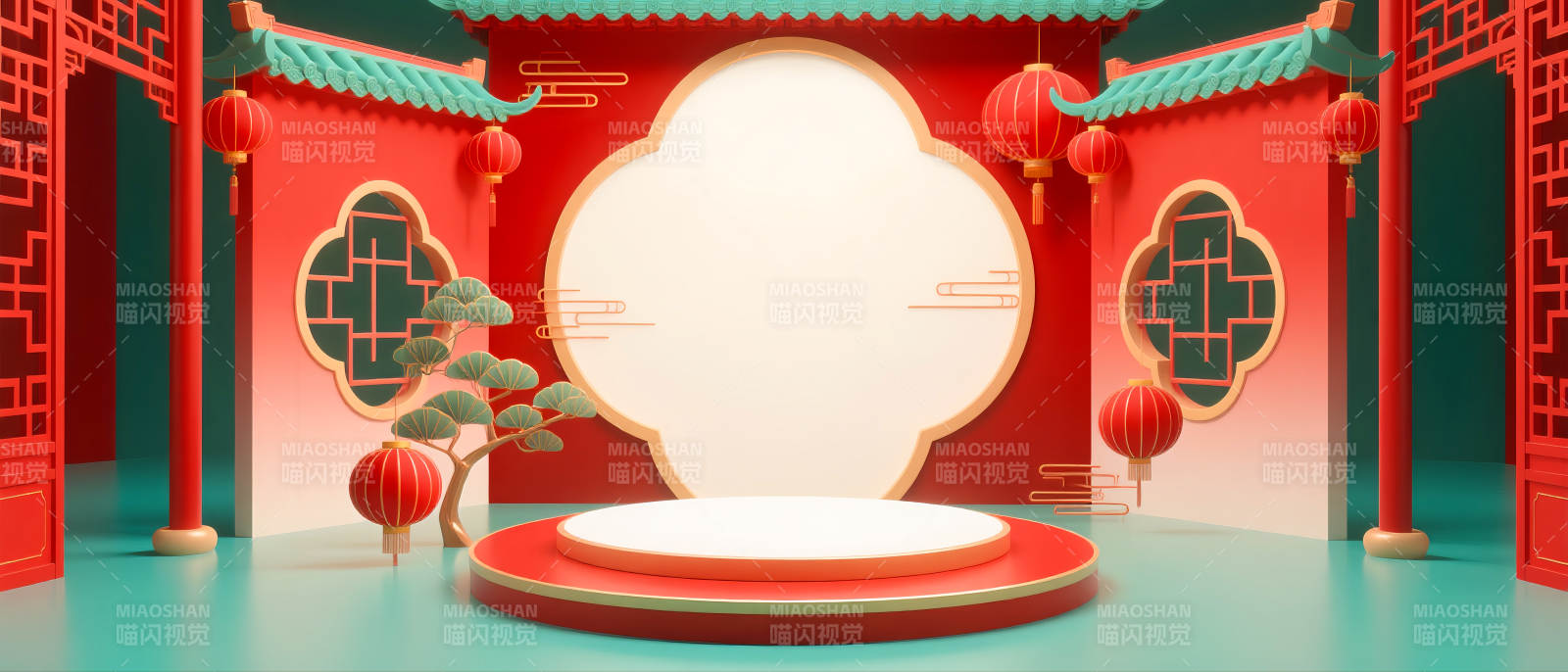 红色国潮风电商场景图图片