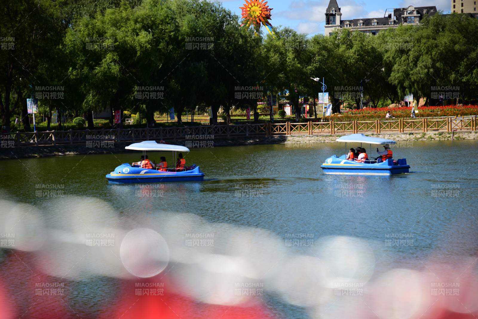 湖上划船乐融融图片