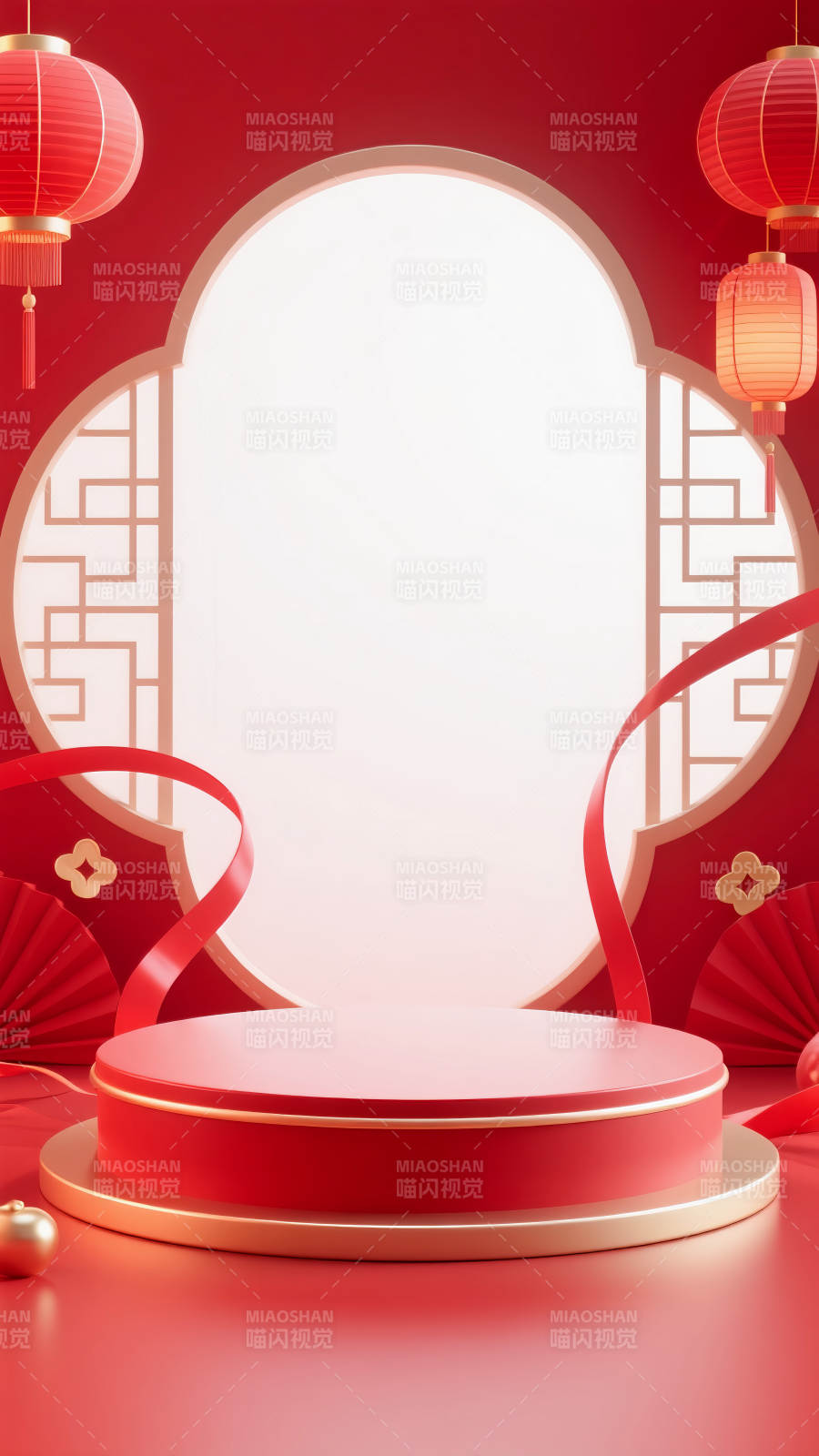 红韵新春舞台电商背景图片