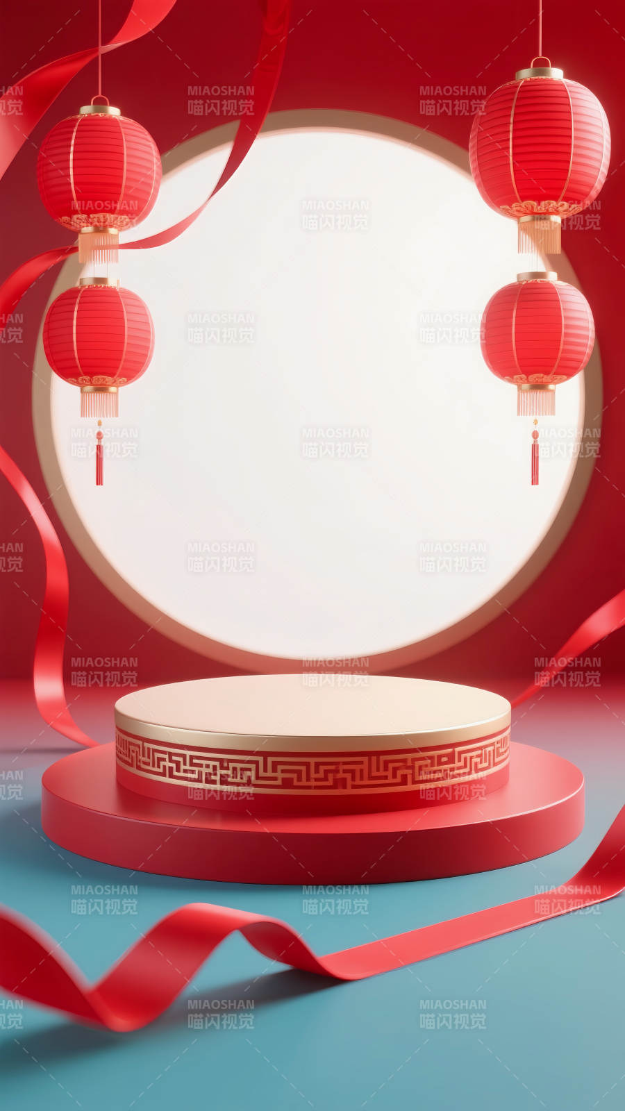 红灯映福喜迎新春电商背景图片