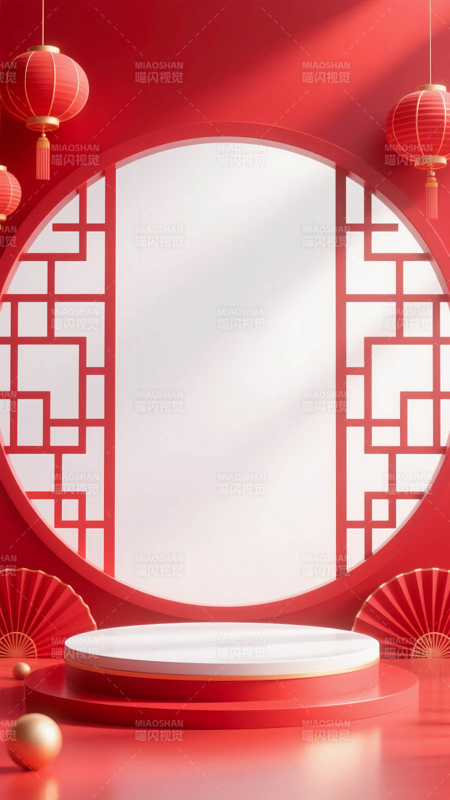 红韵中式舞台电商场景图图片