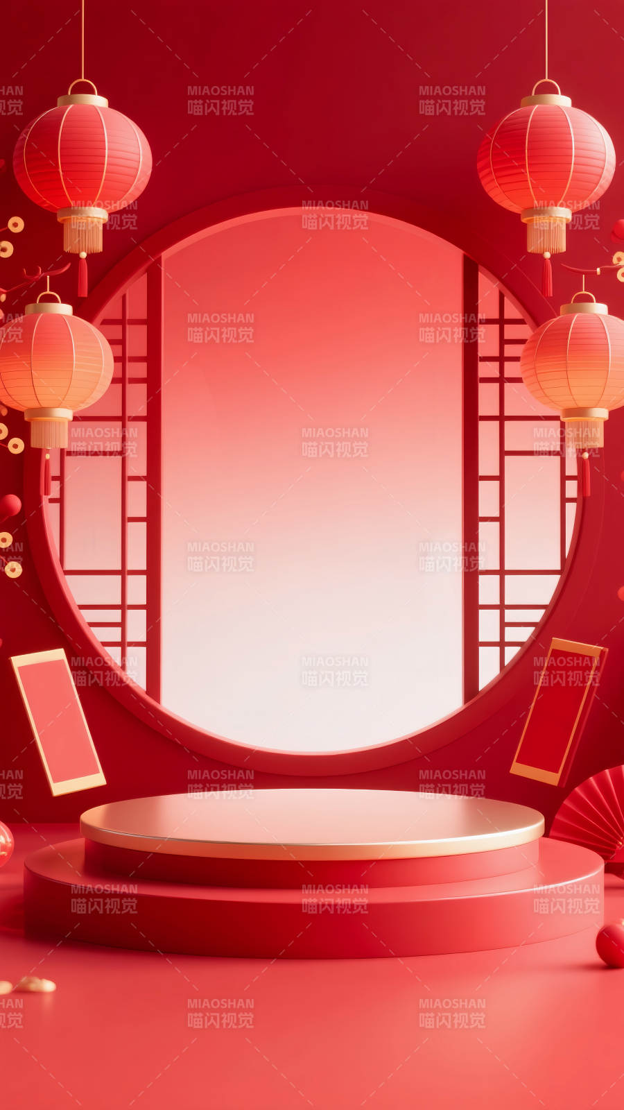 红韵新春舞台电商场景图图片