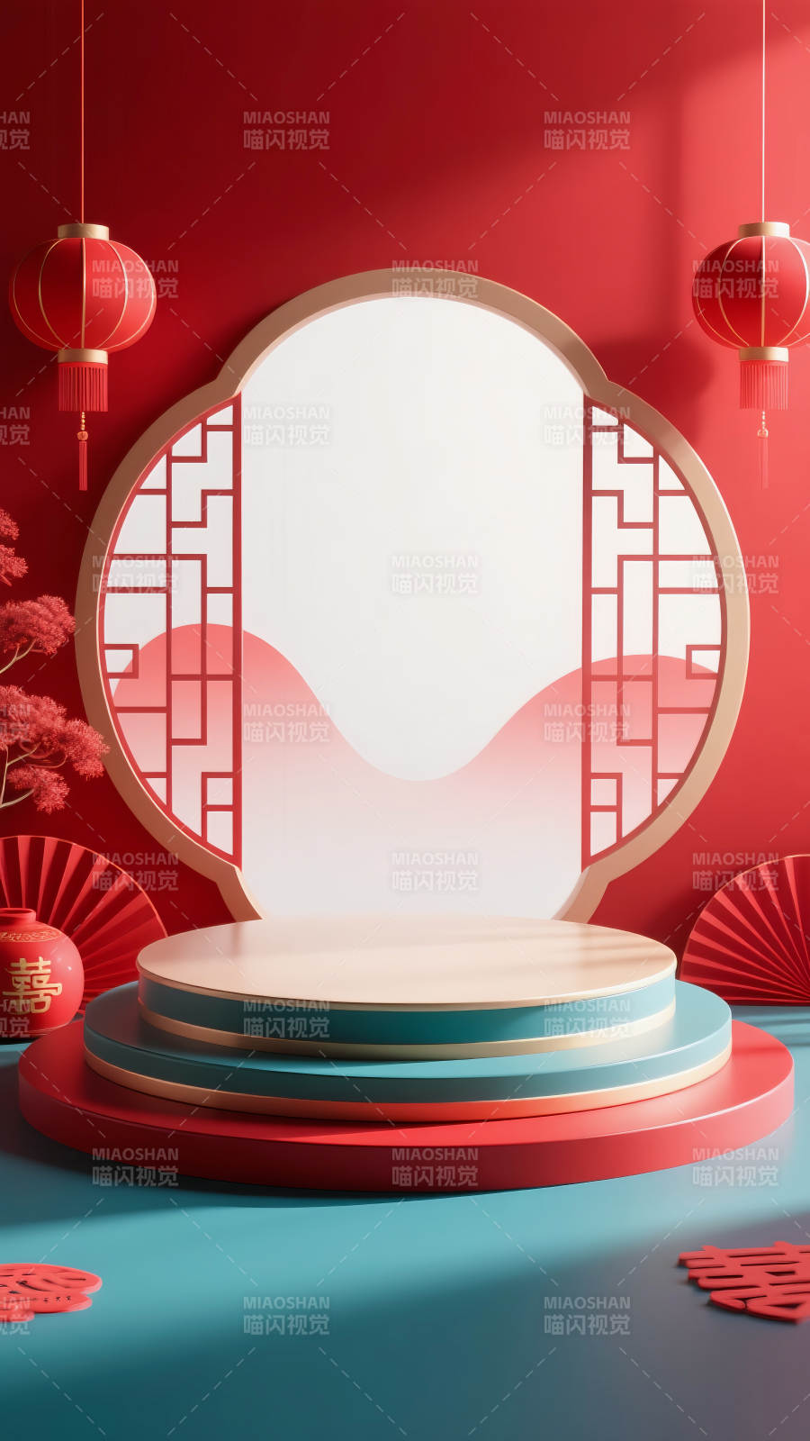 喜庆中式舞台电商场景图图片