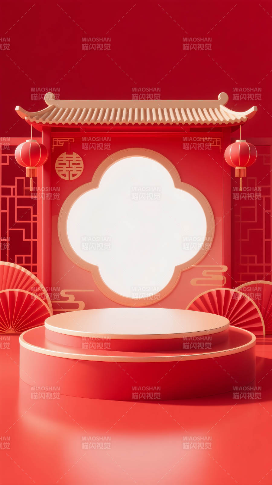 中式红韵舞台电商场景图图片