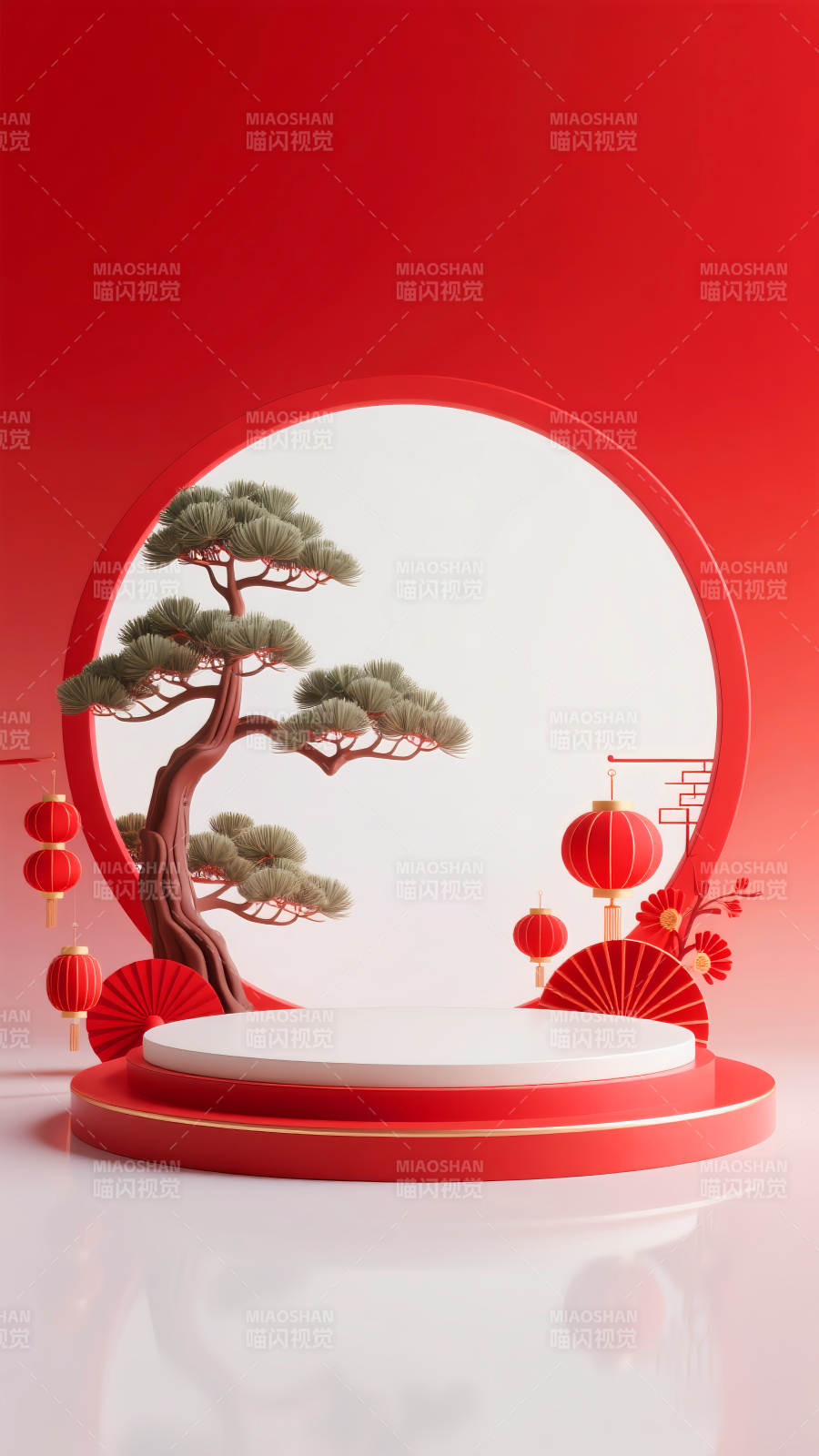 红韵松影迎新春电商场景图图片