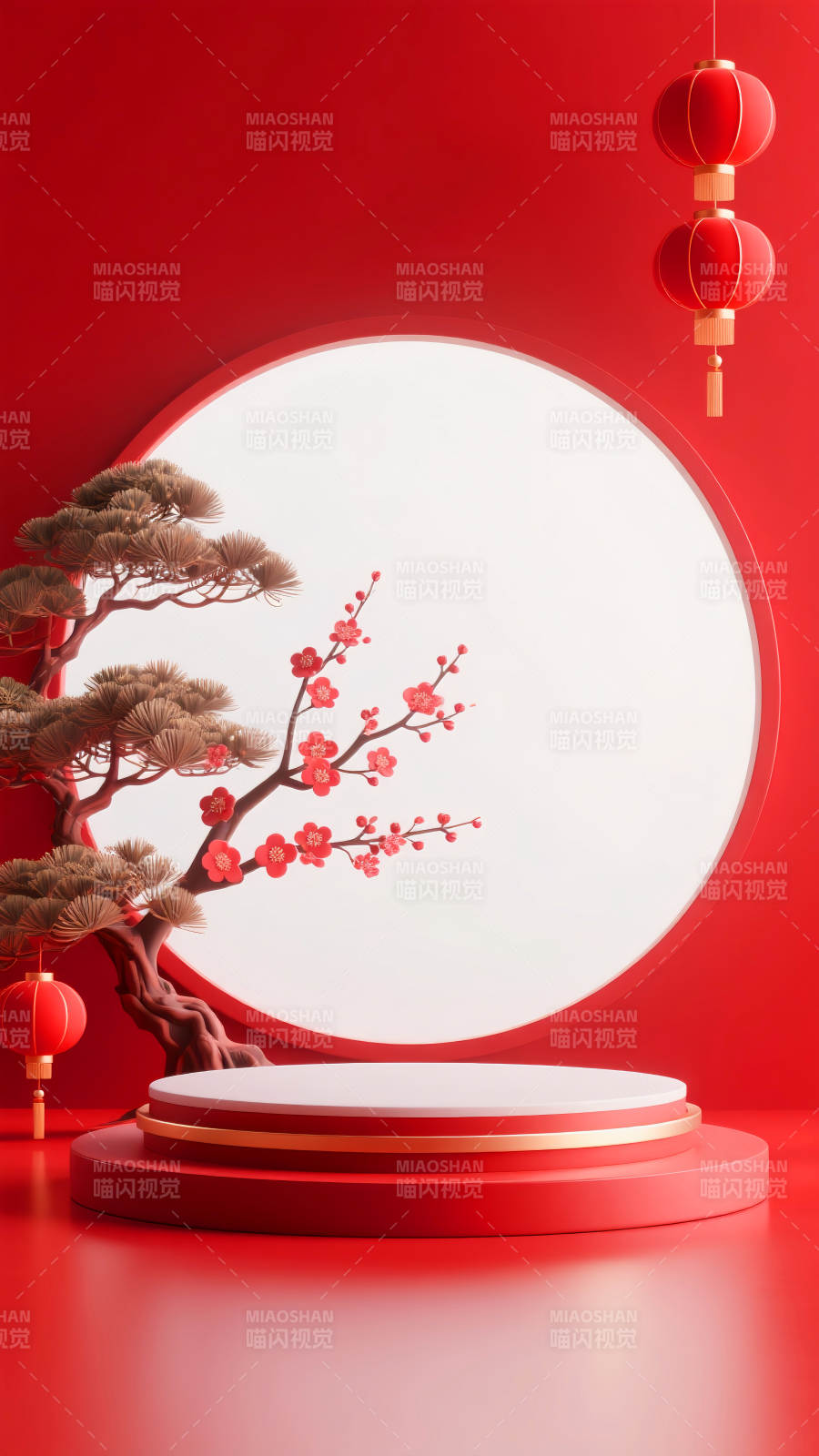 红韵迎春电商场景图图片