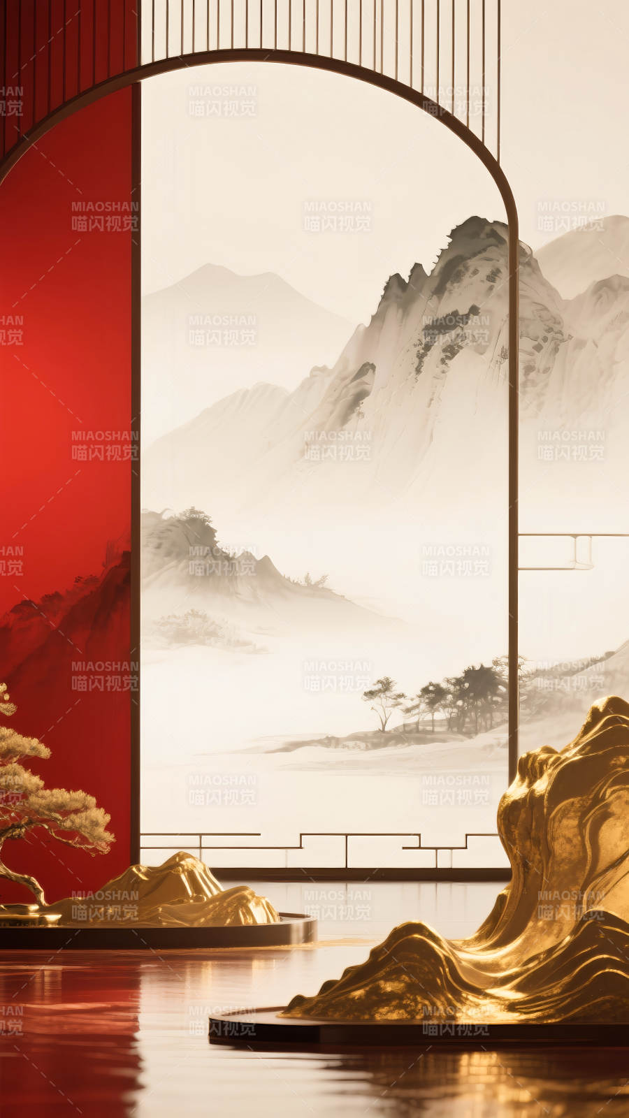 金山红影山水间背景图图片