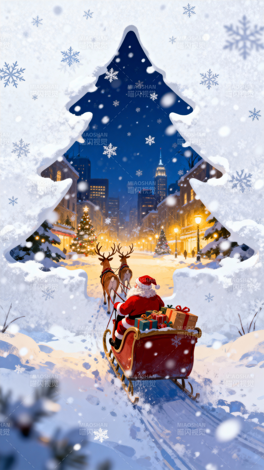 圣诞夜雪中送礼图片