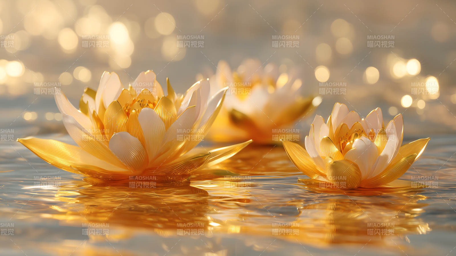 金色莲花水面绽放图片