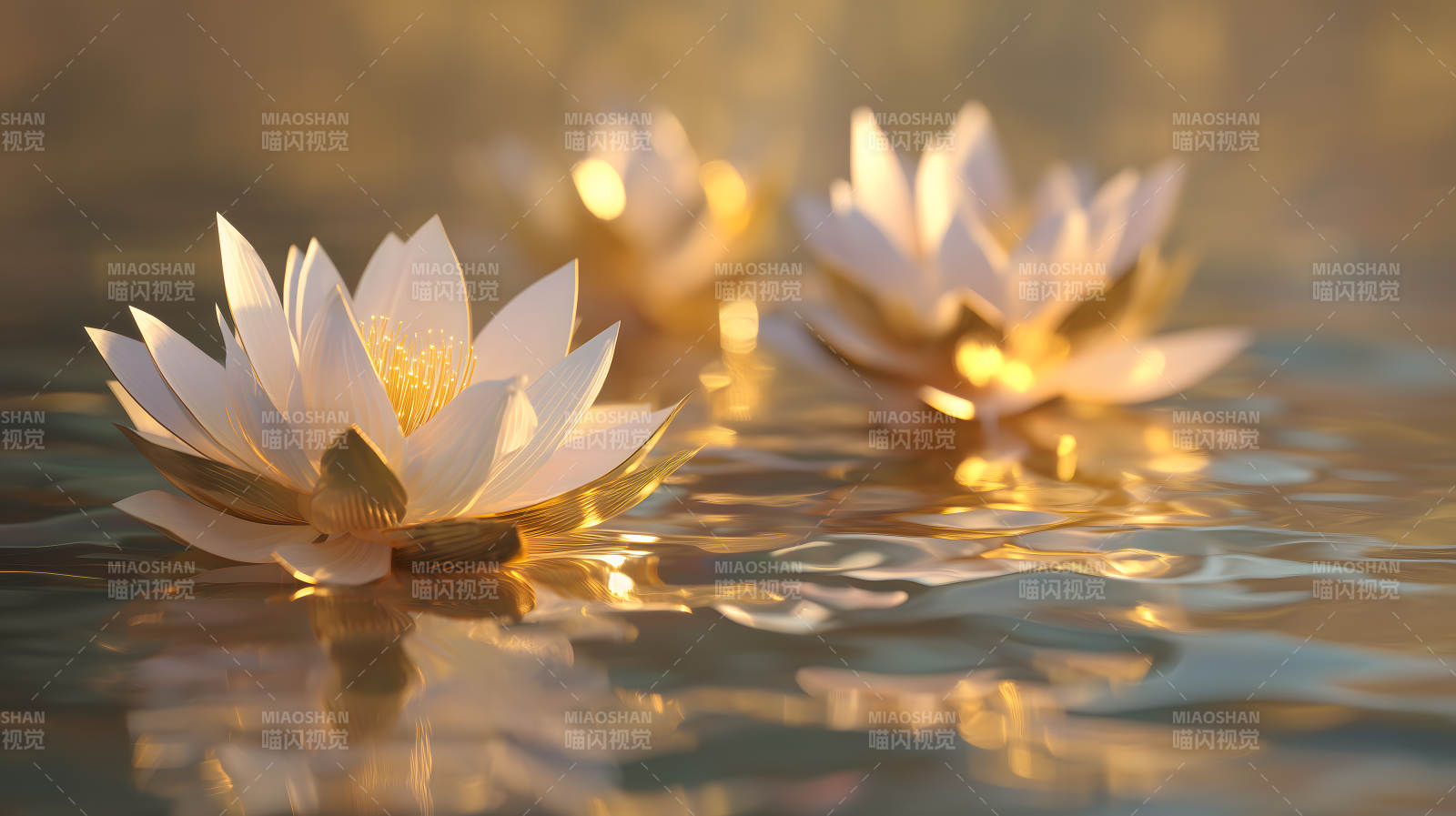 水中莲花金光闪烁图片