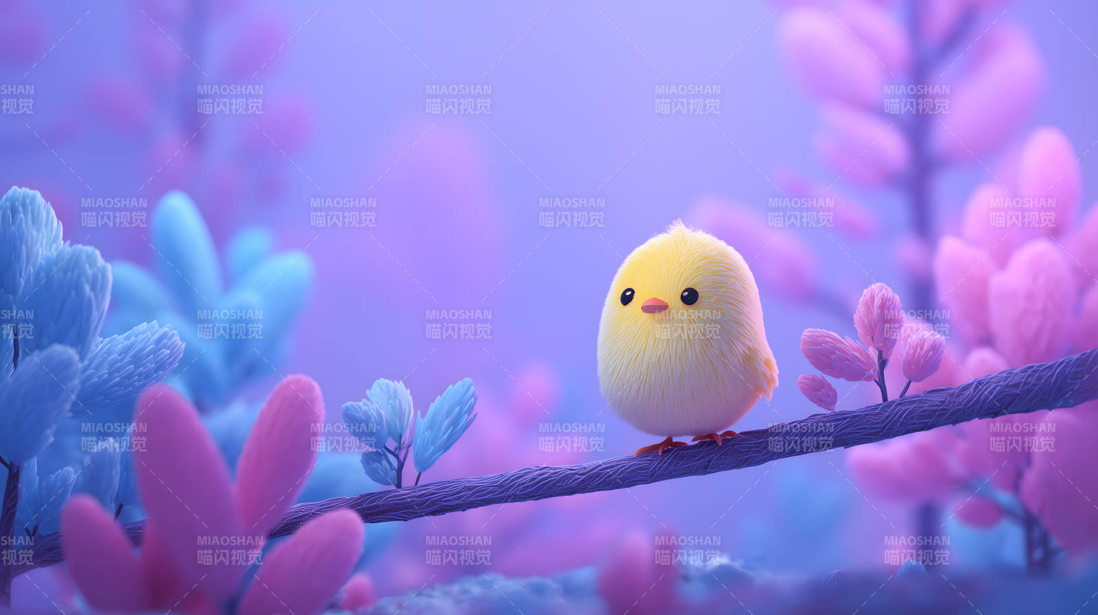 可爱小鸟栖息梦幻世界图片