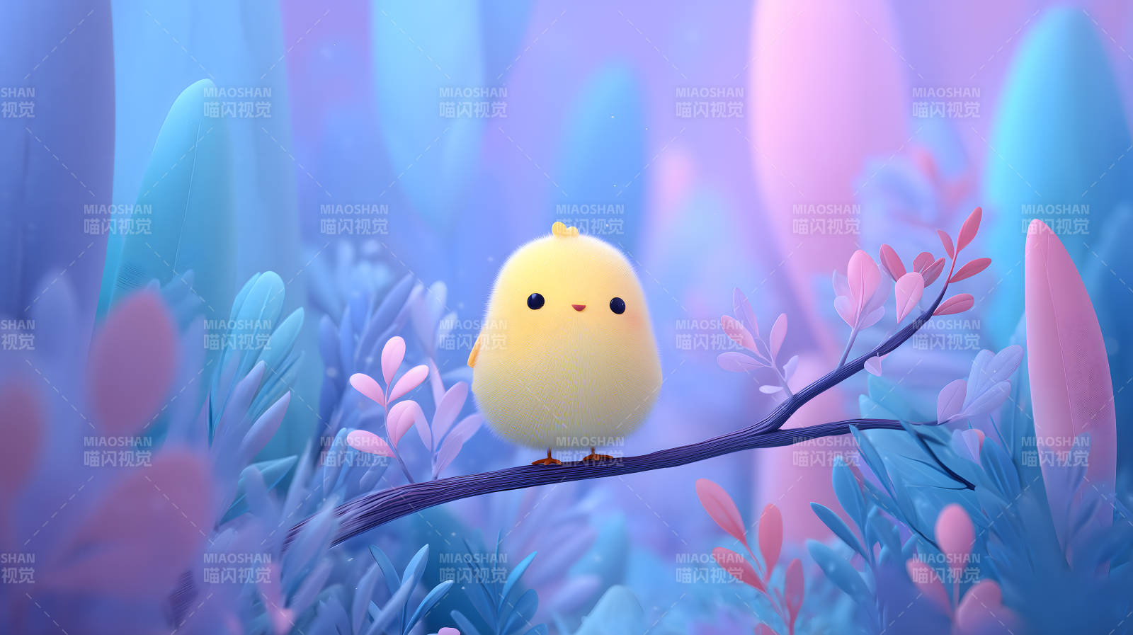 可爱小鸡坐枝头图片