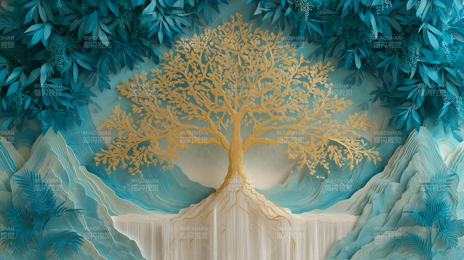 金树与蓝叶构成唯美景象图片
