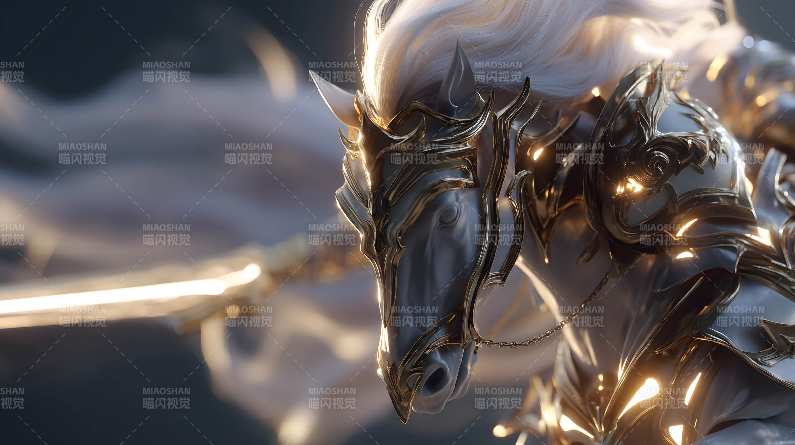 金色盔甲骏马特写图片