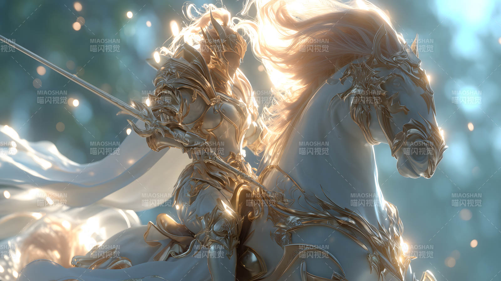 金色骑士与白马图片