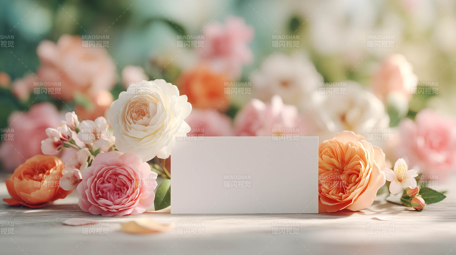 粉色玫瑰花束与卡片图片