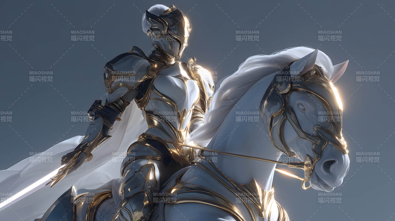 骑士骑马盔甲发光图片
