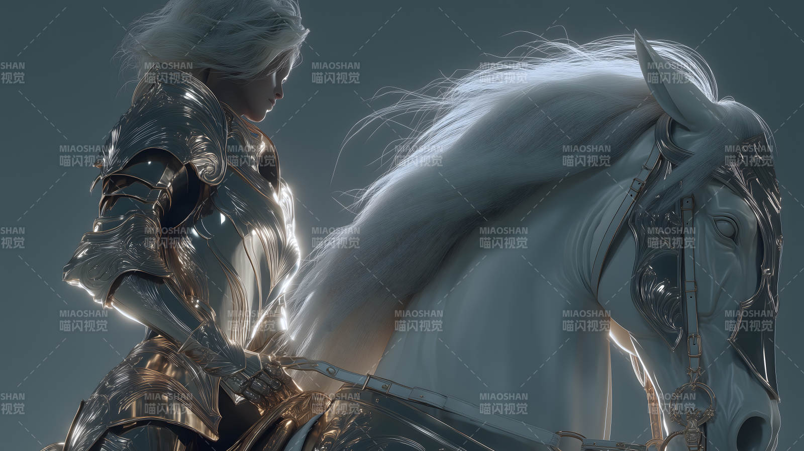 银甲骑士与白马图片