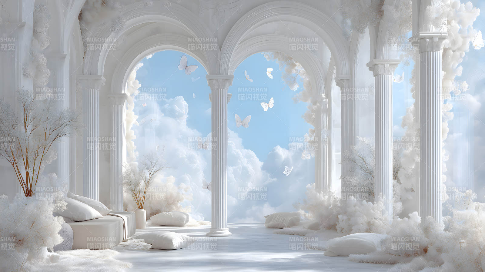 天堂般的建筑与蝴蝶图片