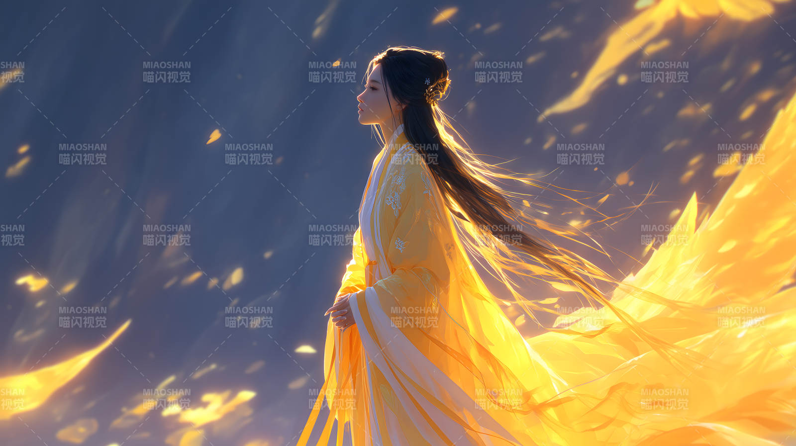 金衣女子飞翔画面图片