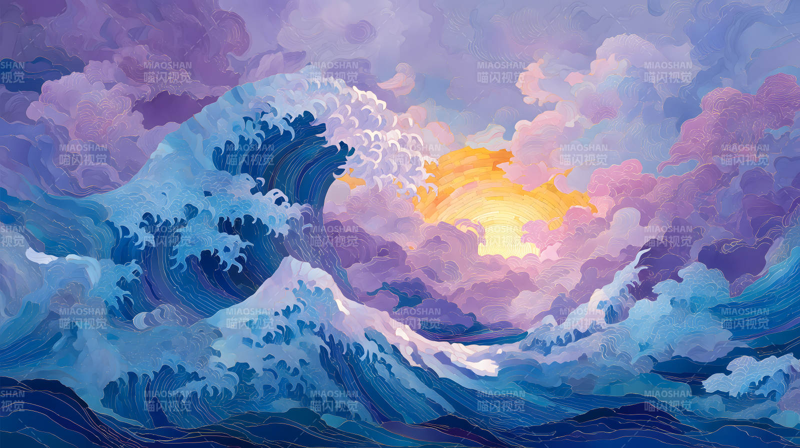 浪潮日出景色图片