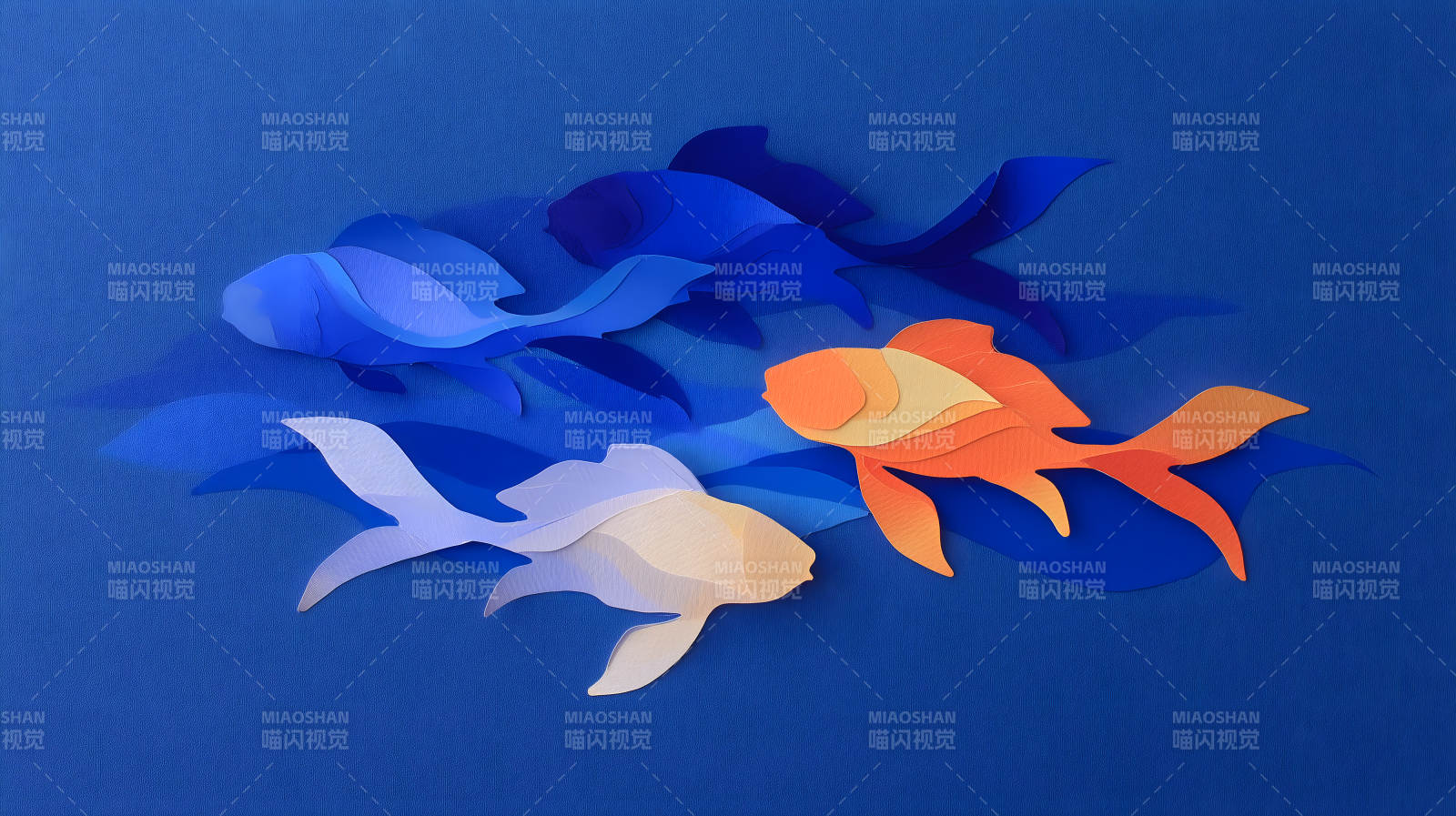 纸片鱼群游动图片