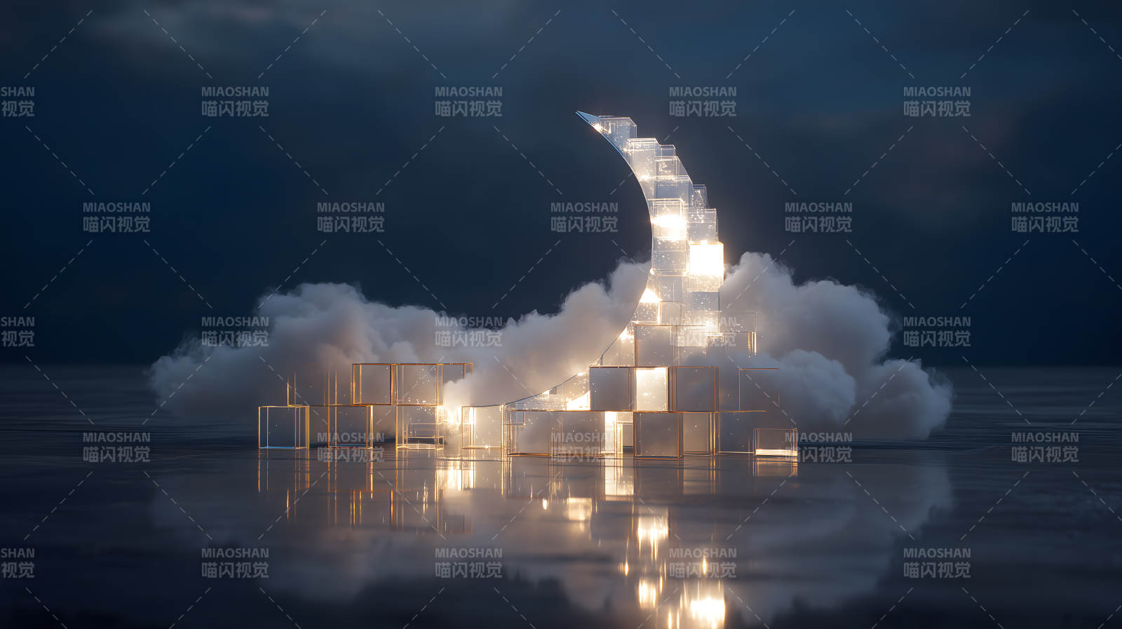 发光立方体与云彩图片