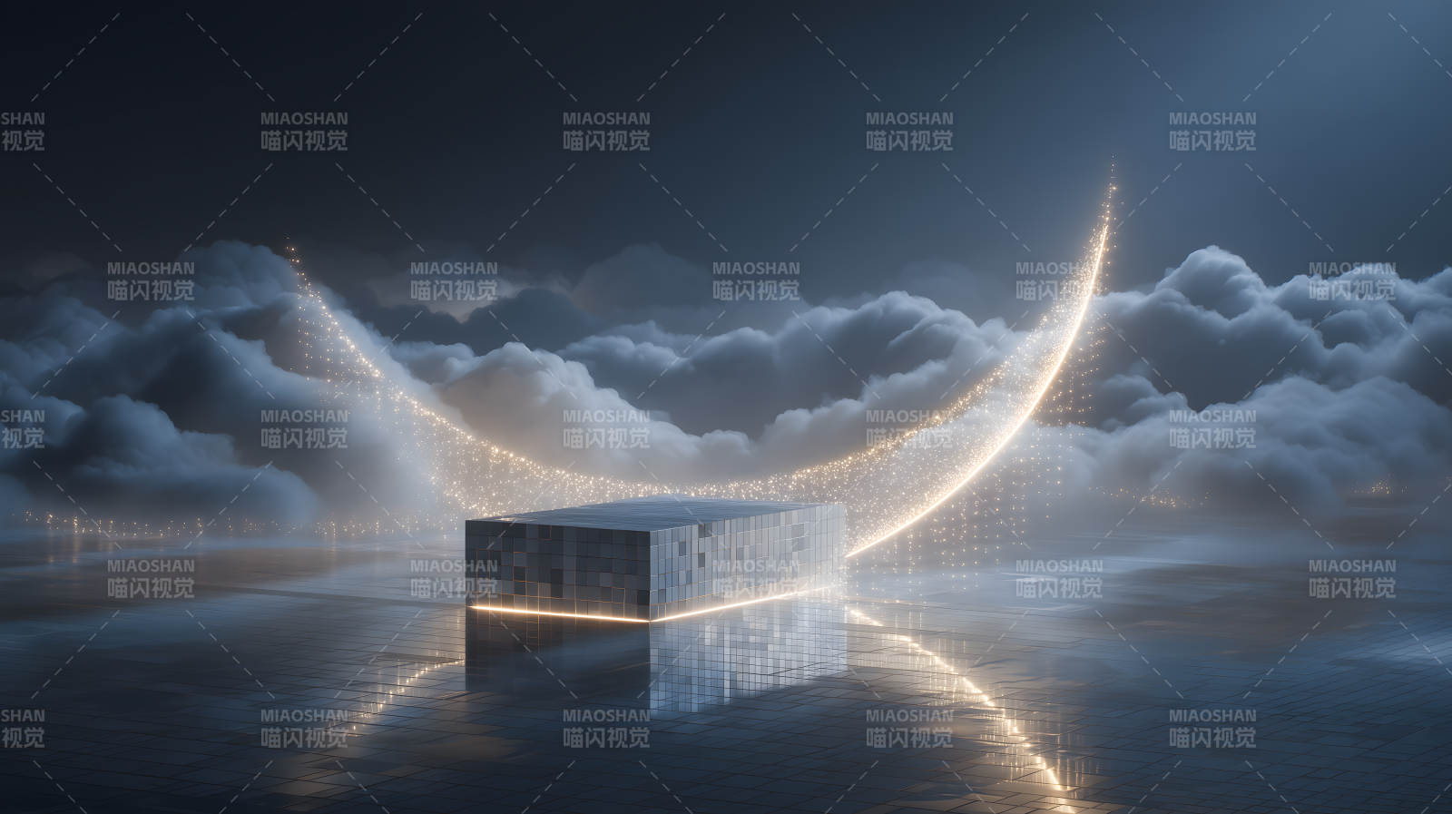 云层中的发光建筑图片