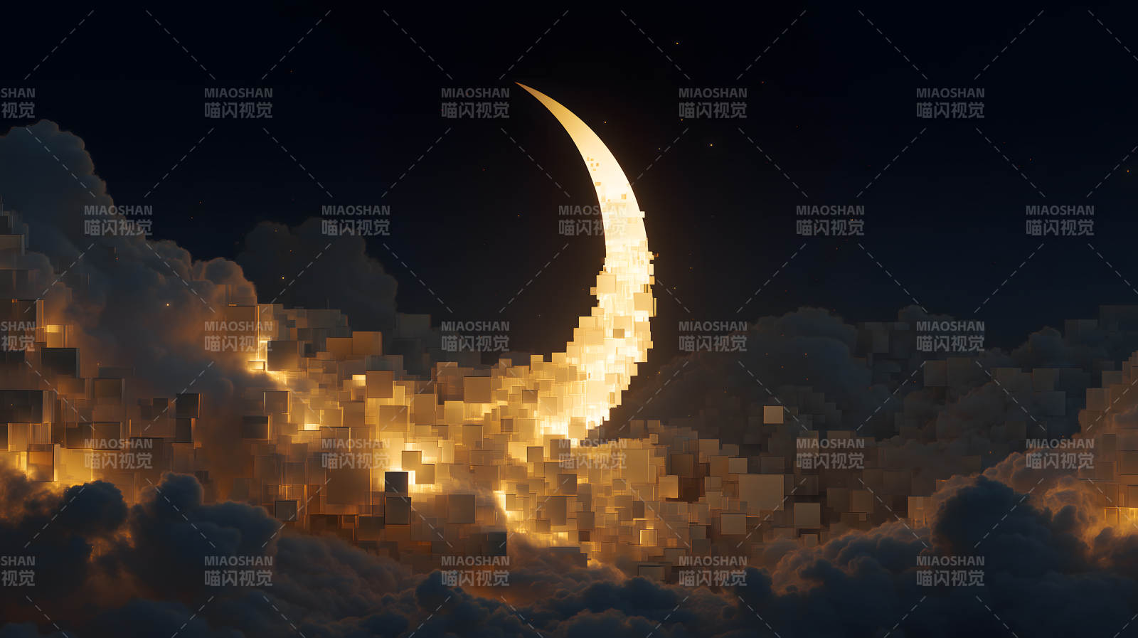 月亮上升夜景建筑图片