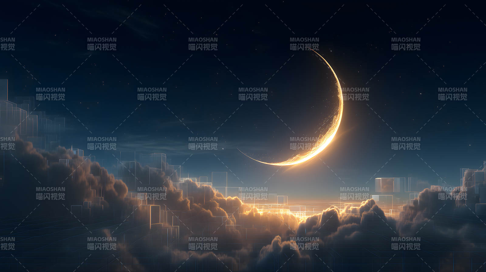 夜幕下的月亮城市图片