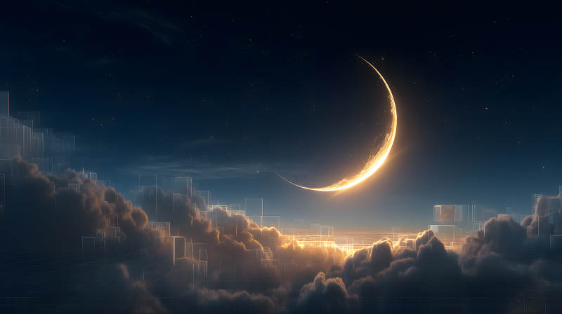 夜幕下的月亮城市图片