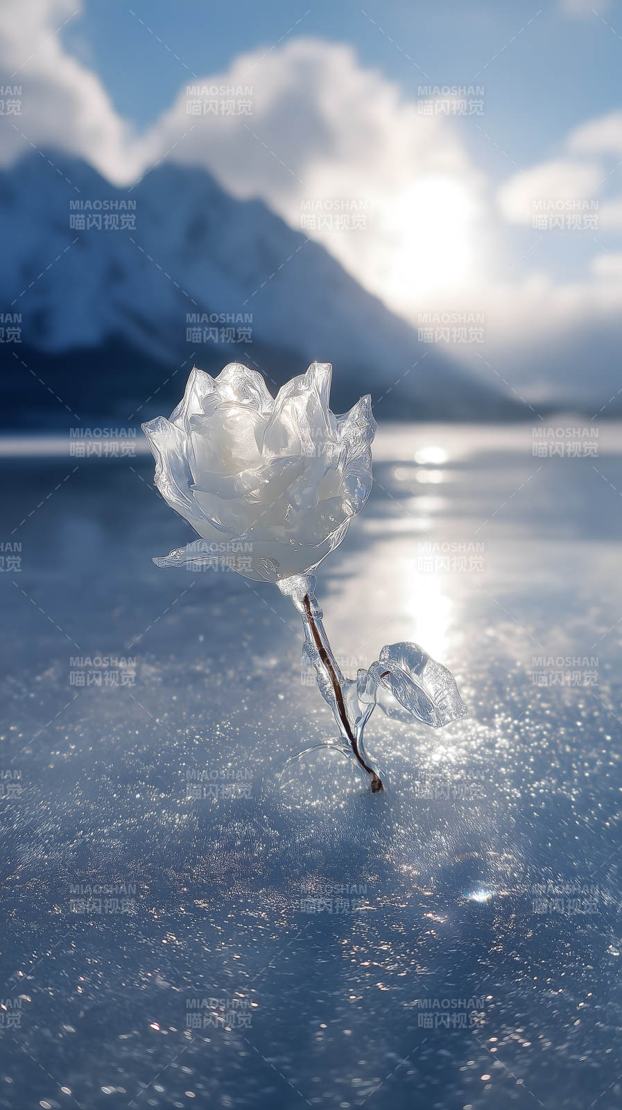 冰雪玫瑰绽放冬日图片