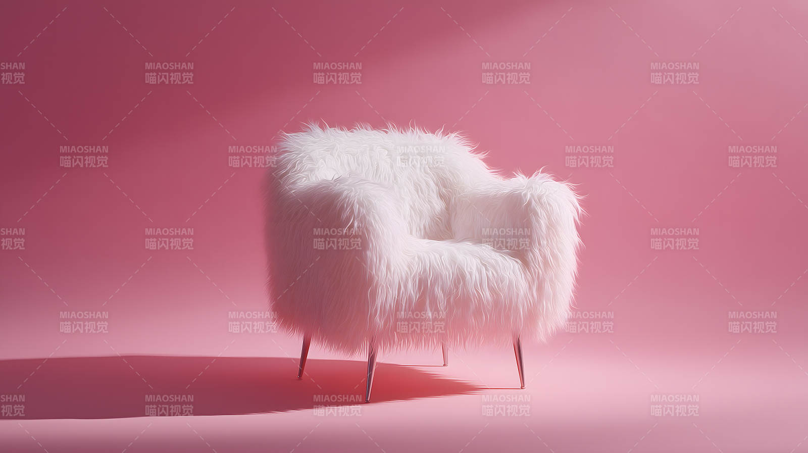 毛茸茸的白色椅子粉色背景图片