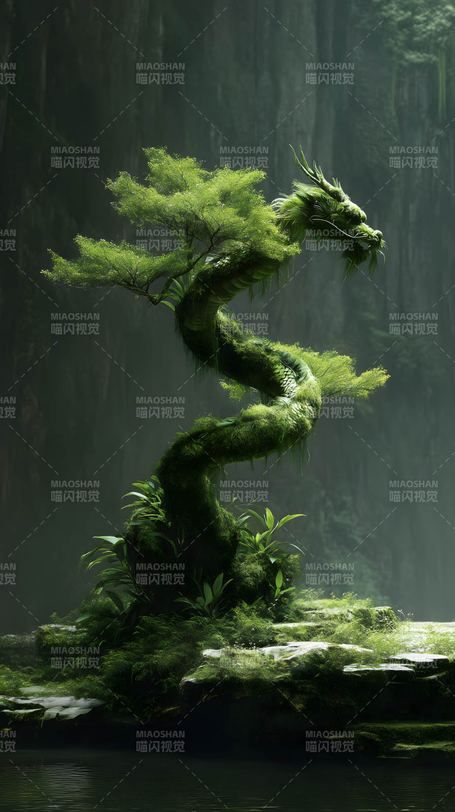 龙形树木绿意盎然图片