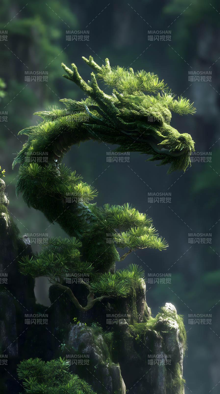 翠绿巨龙盘踞山间图片