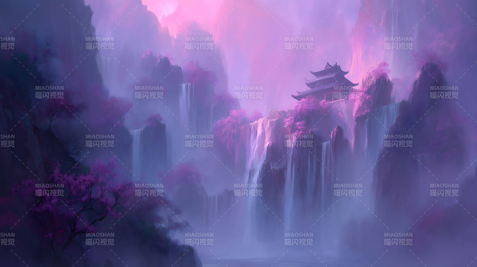 紫雾山川寺庙仙境图片