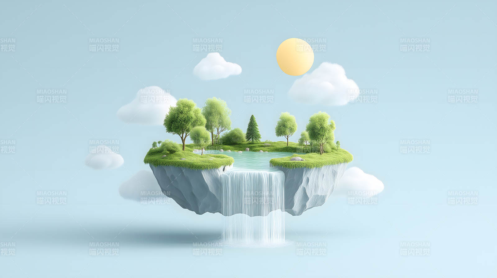 空中岛屿瀑布景色图片