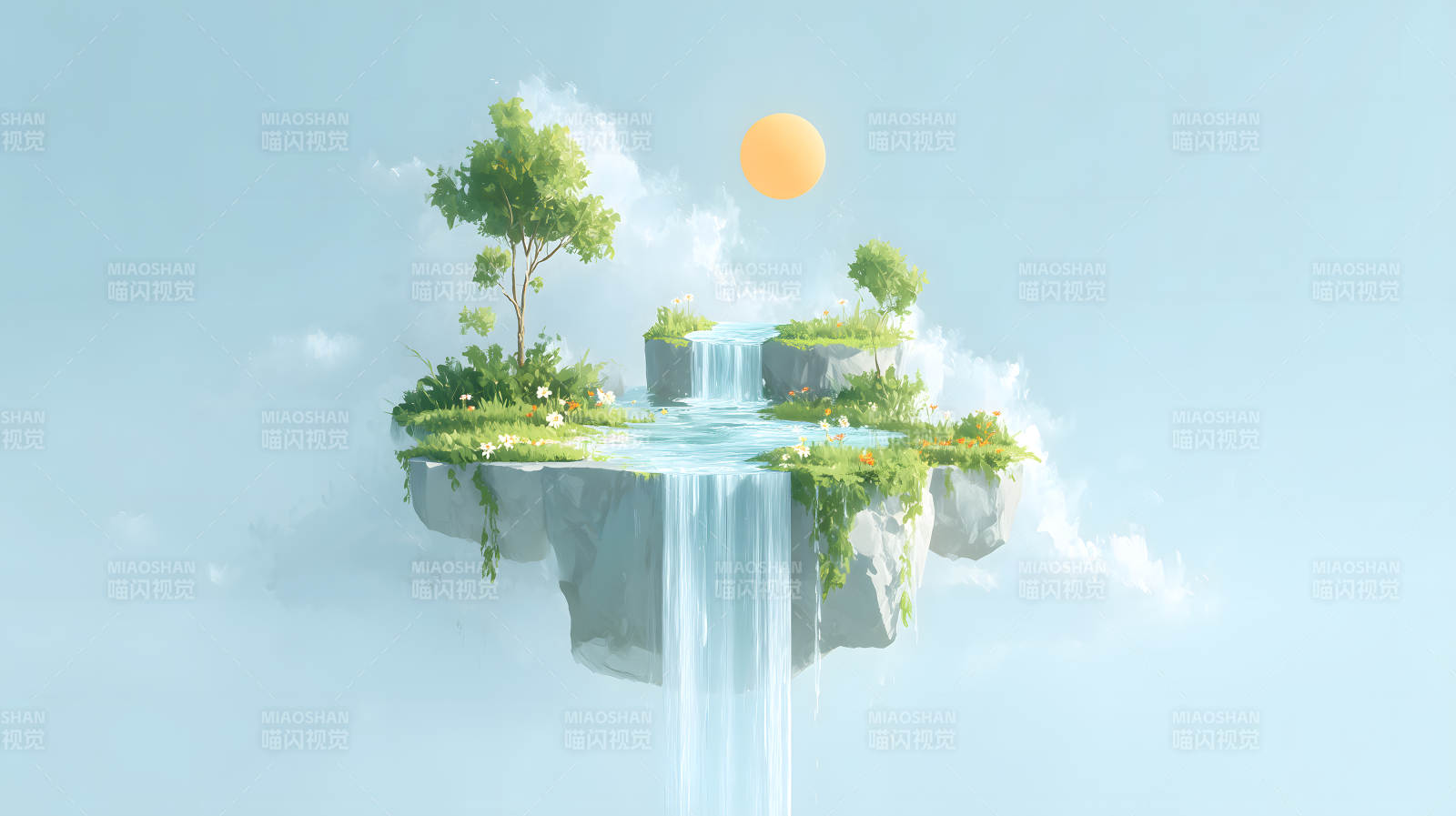 空中岛屿瀑布风光美景图片