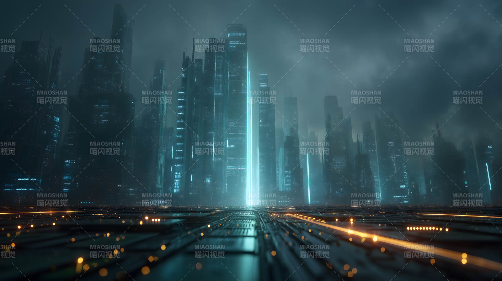 科幻城市霓虹灯光景图片